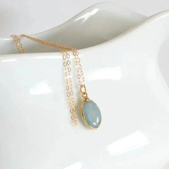 Jewelry - Aquamarine Minimalist Dainty Necklace - March Birthstone